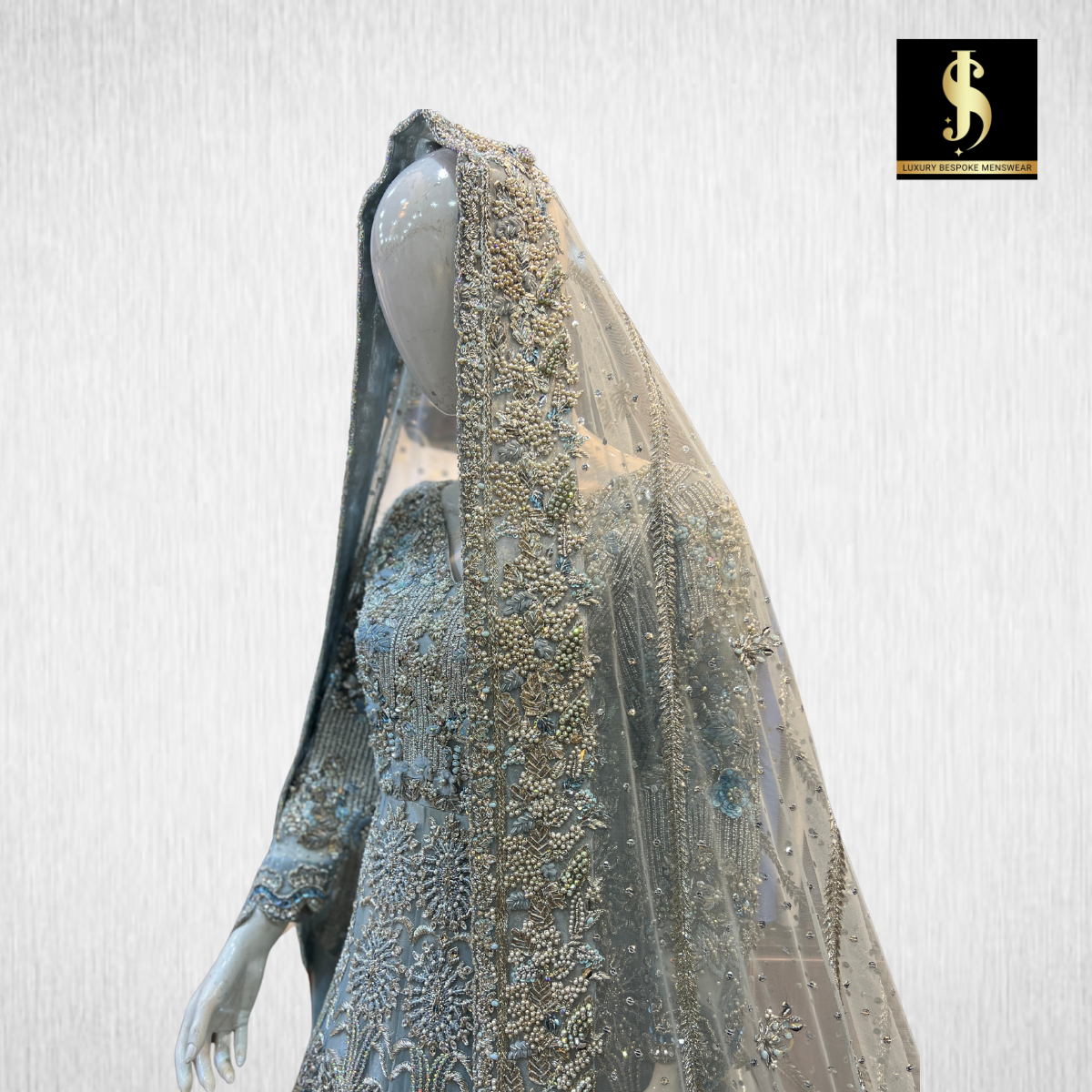 Silver Grey Hand-Embroidered Bridal Lehenga