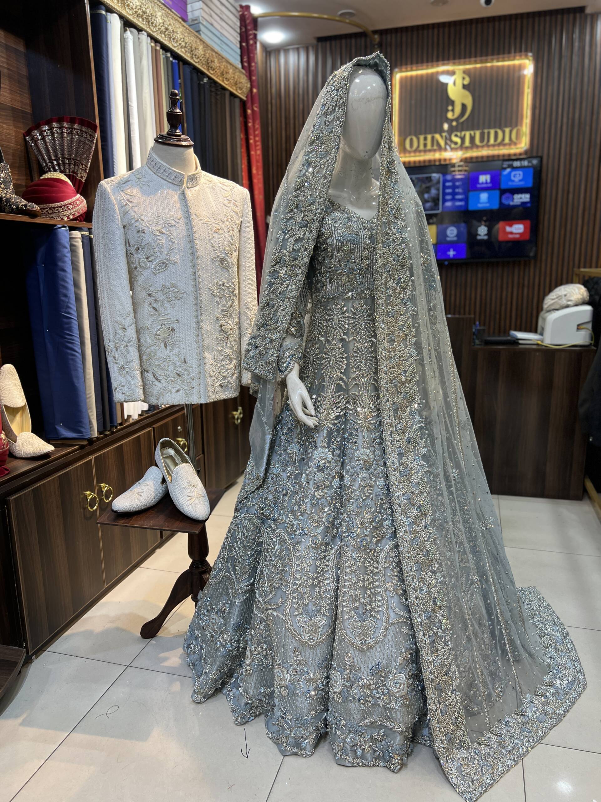 Bridal & Groom Dress Set - Silver & Ivory - Image 2