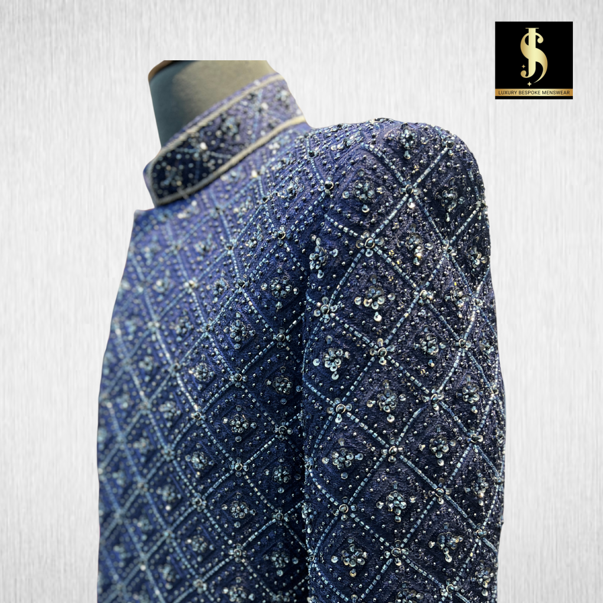 Royal Sapphire Hand-Embroidered Sherwani with Complete Set